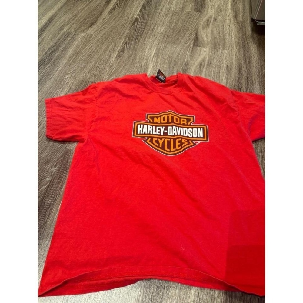 Harley-Davidson T-Shirt Mens Large Red Conrads Joliet IL Graphic Logo Tee Cotton